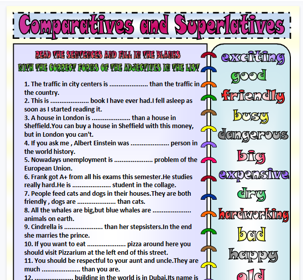 comparatives and superlatives 1【完整可直接打印】语法作业纸63套