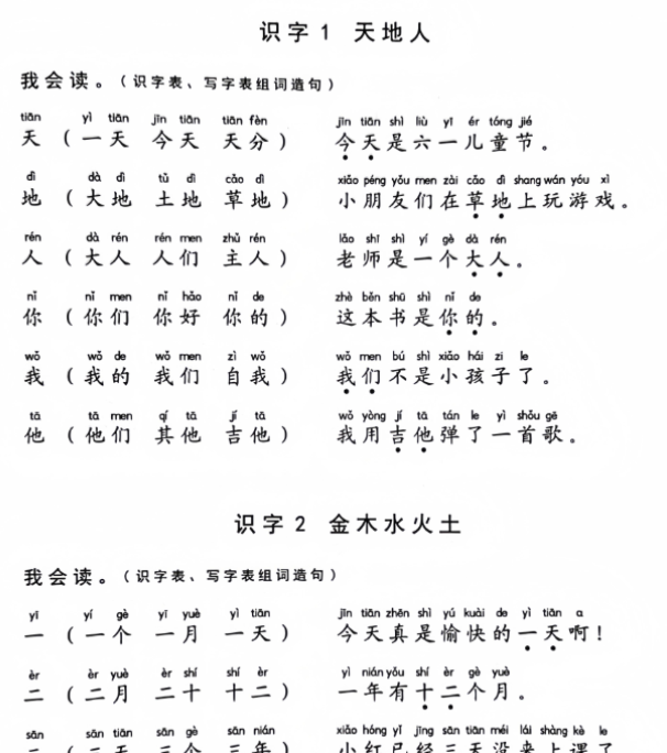 【高清电子版】一上生字组词打印