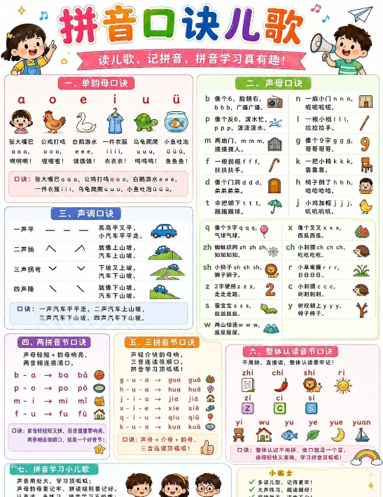 【2页高彩版】拼音口诀儿歌来啦【幼儿高彩版】