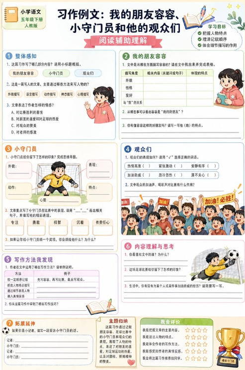 习作例文:我的朋友容容、小守门员和他的观众们--超彩高清版本