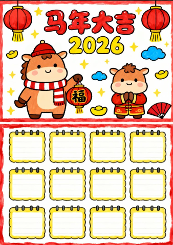 马年日历1手抄报-高清可直接打印无水印版本