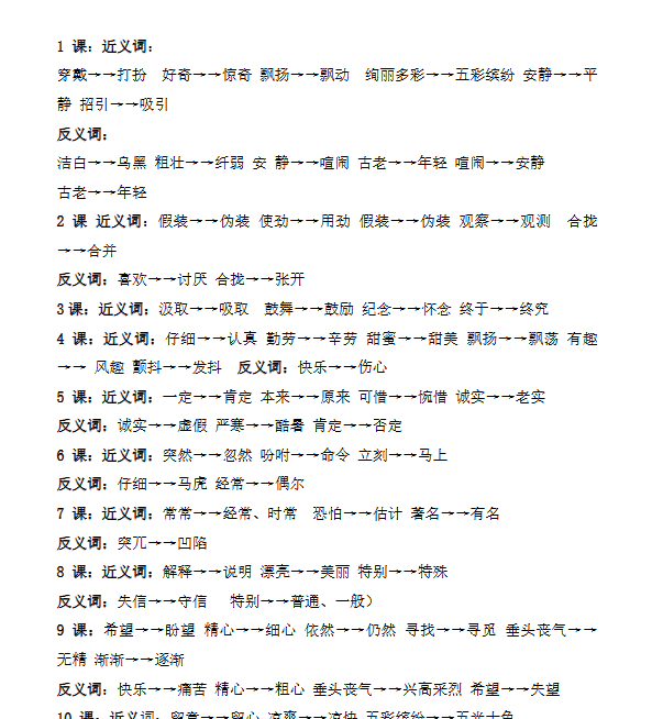 【3页新版】小升初复习：小学1-6年级常用近反义词汇总【高清完整版】