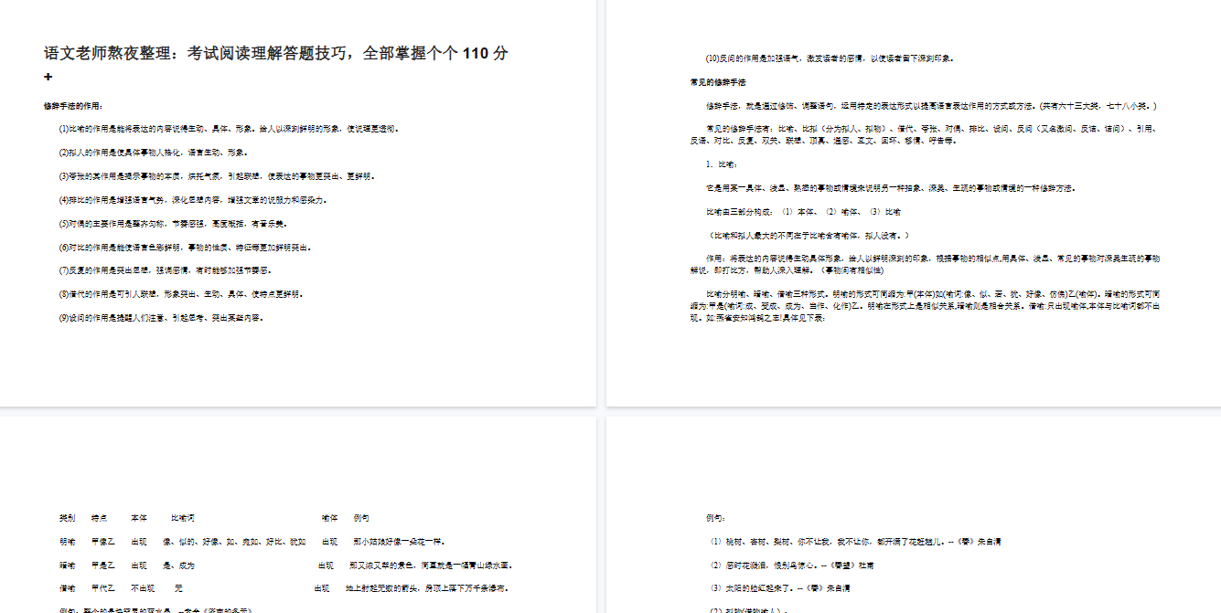 【11页新版】小升初复习：：考试阅读理解答题技巧，全部掌握个个110分+【高清完整版】