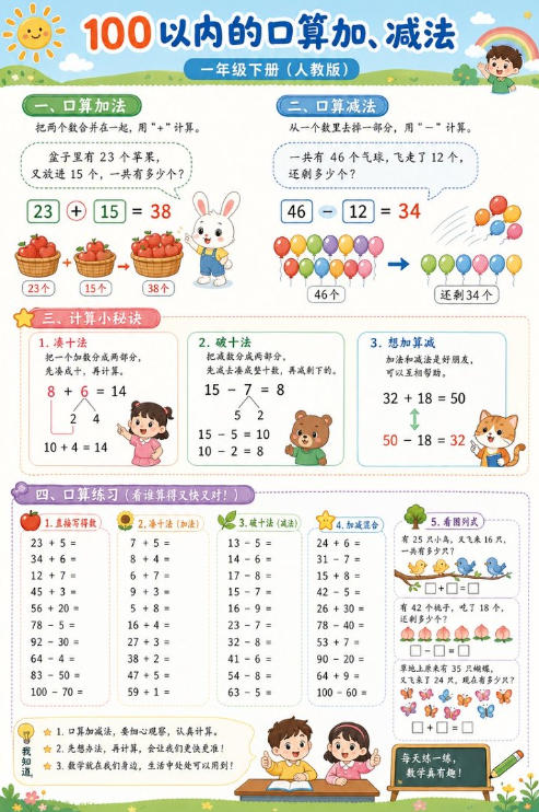 100 以内的口算加、减法--超彩高清版本
