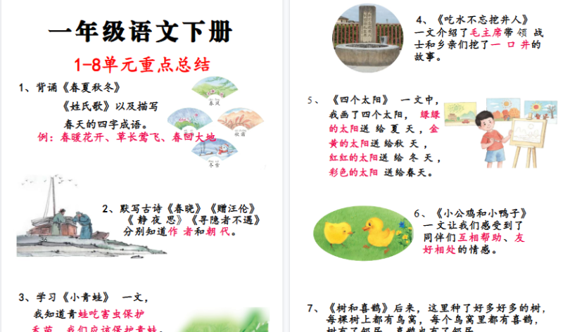 【2026春5页完整版】一年级（下）语文 重点知识合集