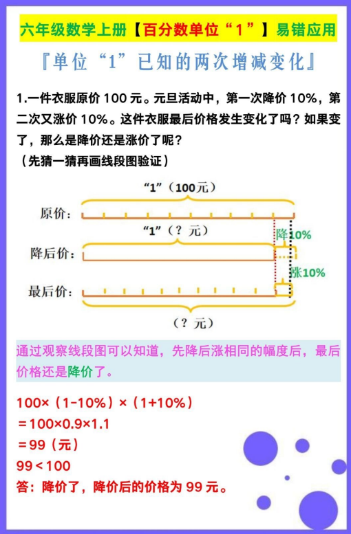 4页！六年级数学上册【百分数单位“1”】易错题