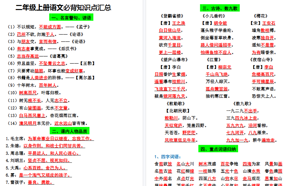 【13页高清完整版】【二上】语文必背汇总