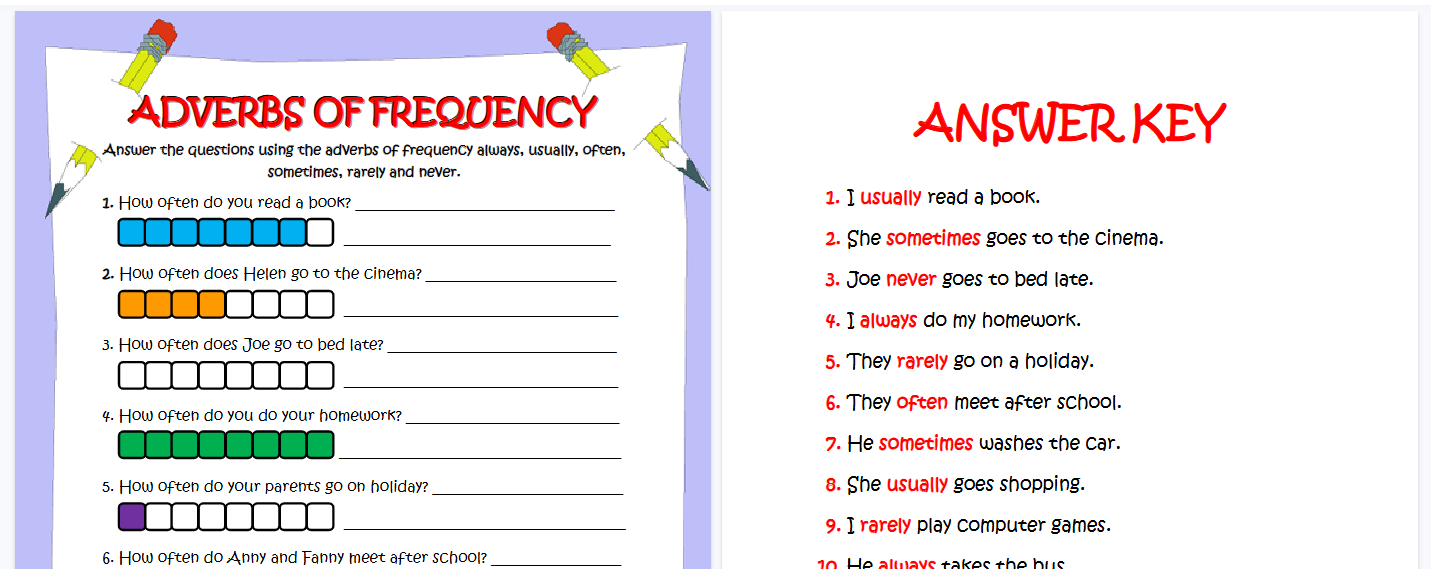 【2页高清彩色版】adverbs of frequency questions esl grammar worksheet【完整可直接打印】语法作业纸63套
