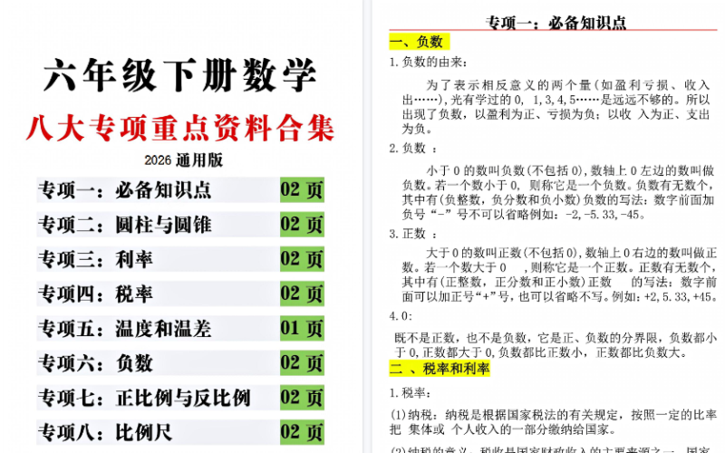 26春新六年级（下）数学思维重点专项练习【高清完整版】