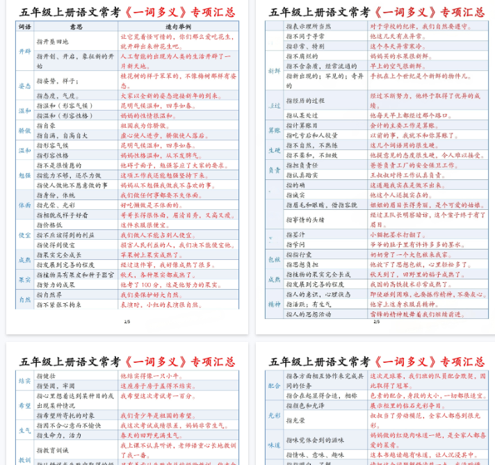 【5页完整版】五上丨语文 《一词多义》专项汇总