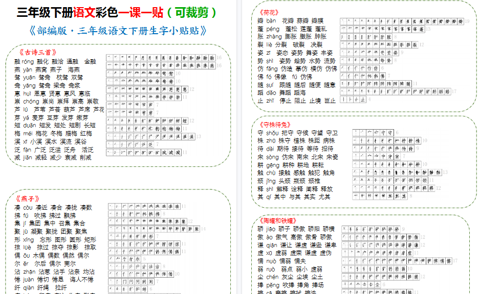 【10页高清完整版】三年级（下）语文最新部编版生字带拼音组词汇总