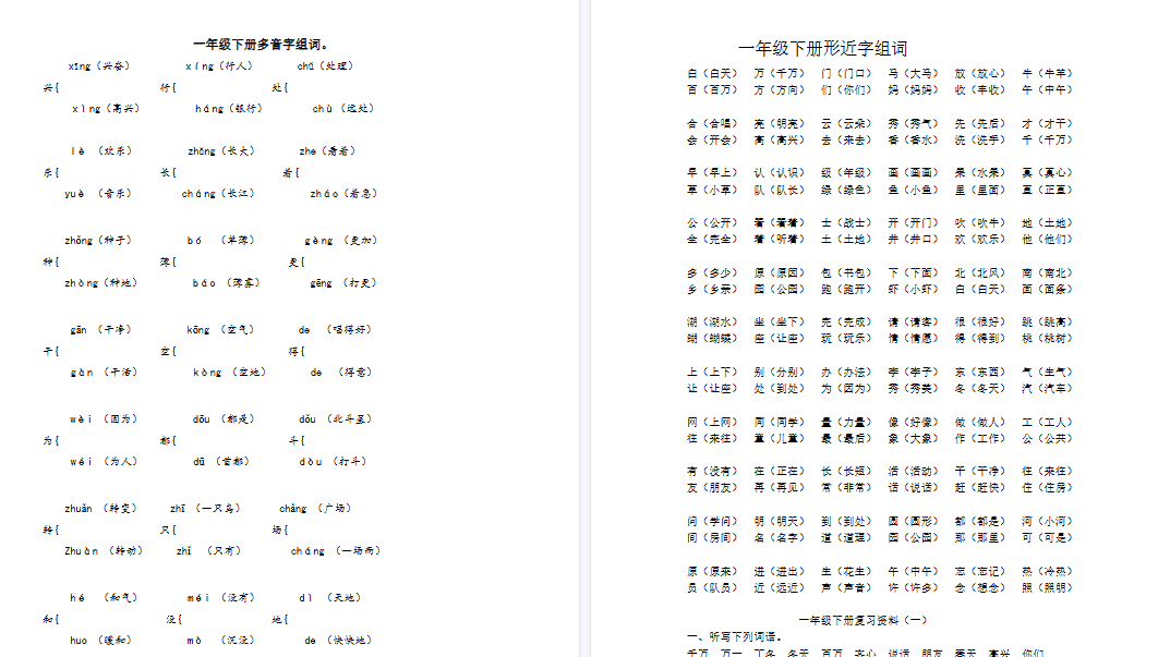【4页完整版】多音字组词【高清直接可打印】