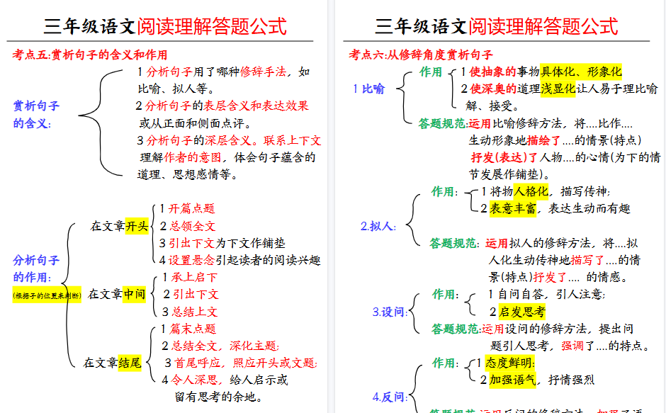 【5页高清完整版】三上语文【阅读理解公式】