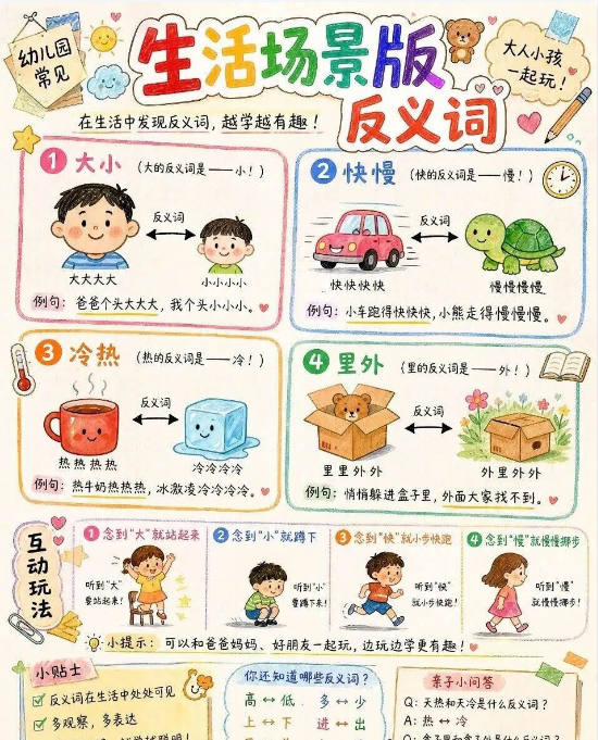 【3页高彩版】适合低龄儿童的反义词对子歌【幼儿高彩版】