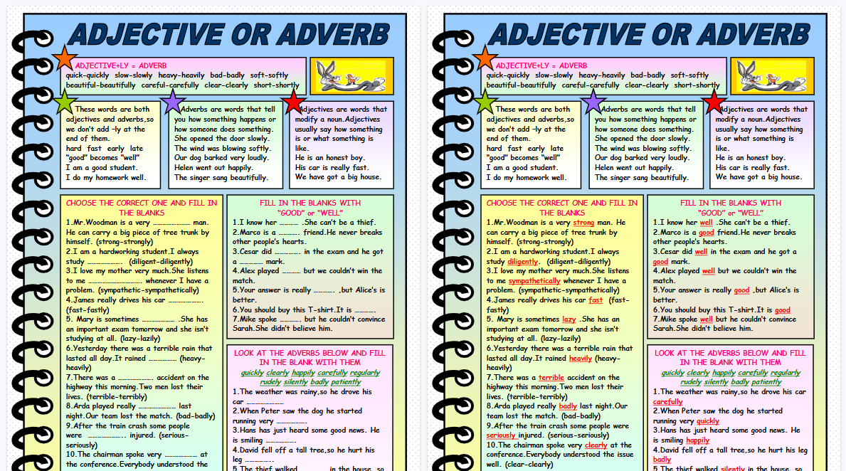 【2页高清彩色版】adjective or adverb worksheet with grammar explanation【完整可直接打印】语法作业纸63套