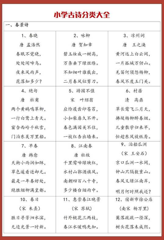 13页!小学语文古诗分类汇总合集