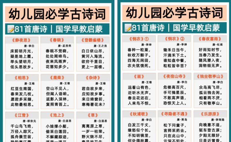 【10页高清版】幼小衔接必背81首古诗
