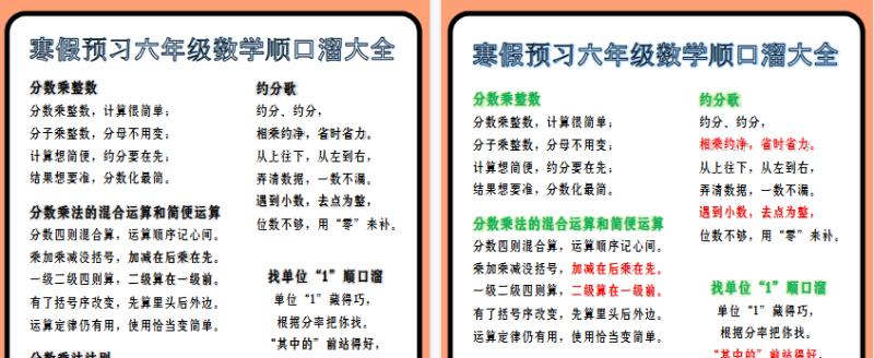 【2026寒假2页】寒假预习六年级数学顺口溜大全