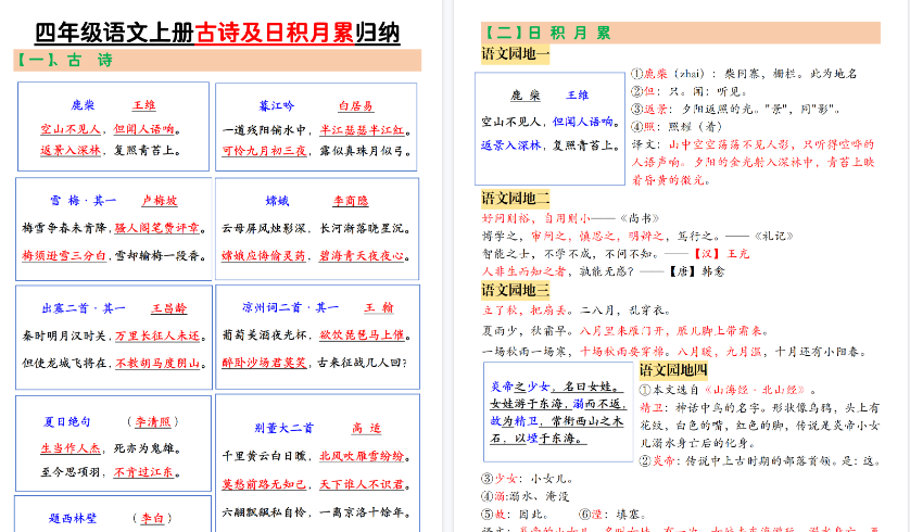 【7页高清完整版】26秋四年级（上）语文古诗及日积月累归纳