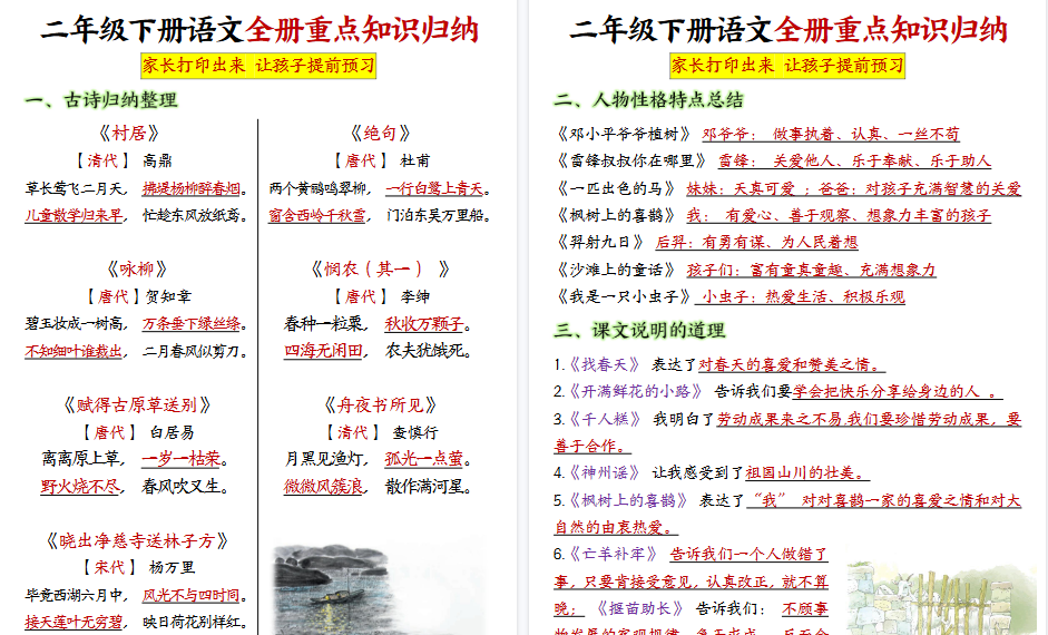 【12页高清完整版】二下语文【全册重点知识点汇总】