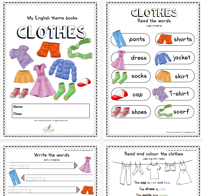 【8页高清彩色版】clothes【完整可直接打印】认知主题词汇练习纸