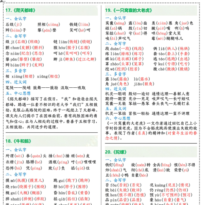 【7页完整版】四年级上册语文课课贴（彩色）