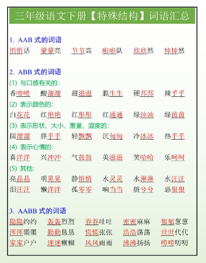 5页！三年级语文下册【特殊结构】词语汇总