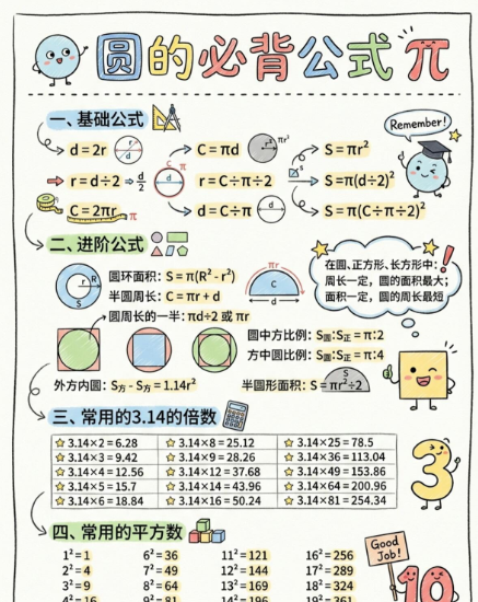 【2026春新版】六年级圆的必背公式【高彩板】