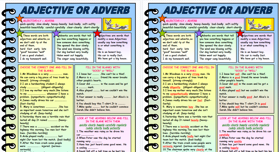 【2页高清彩色版】adjective or adverb worksheet with grammar explanation【完整可直接打印】语法作业纸63套