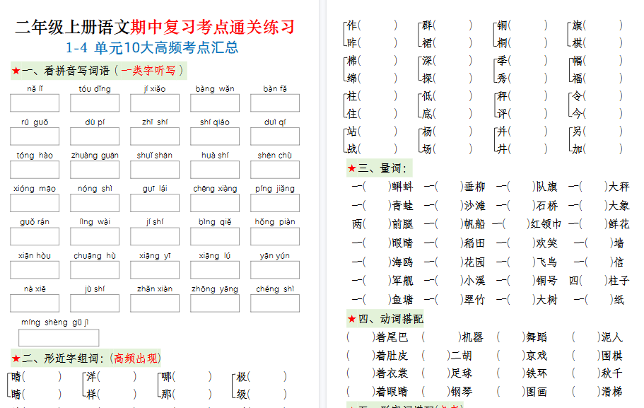 【10页高清完整版】二上期中高频考点