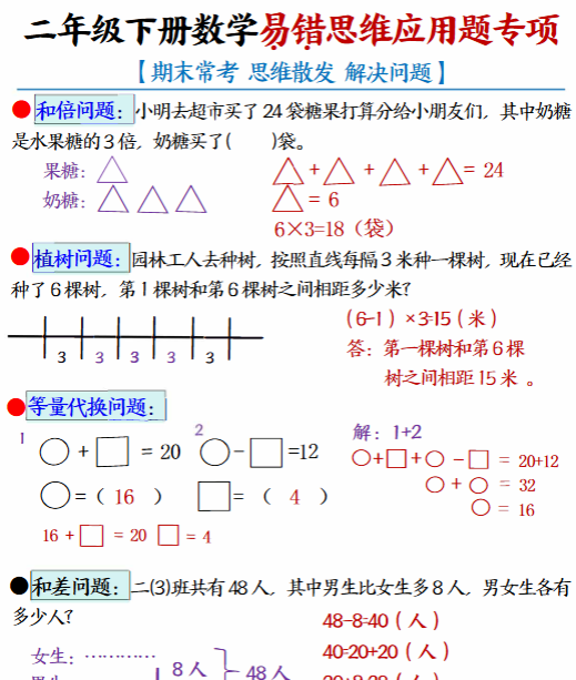 【14页完整版】二年级数学下册应用题专项练习-易错思维应用题