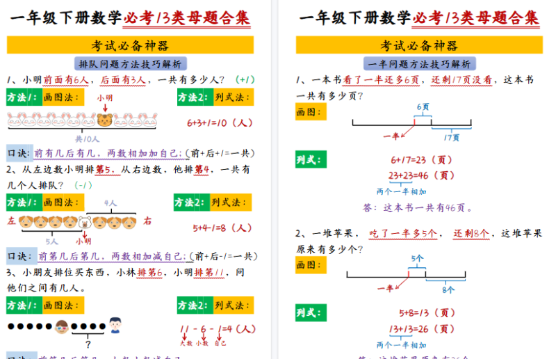 【2026春13页完整版】一年级下册数学必考13类母题合集