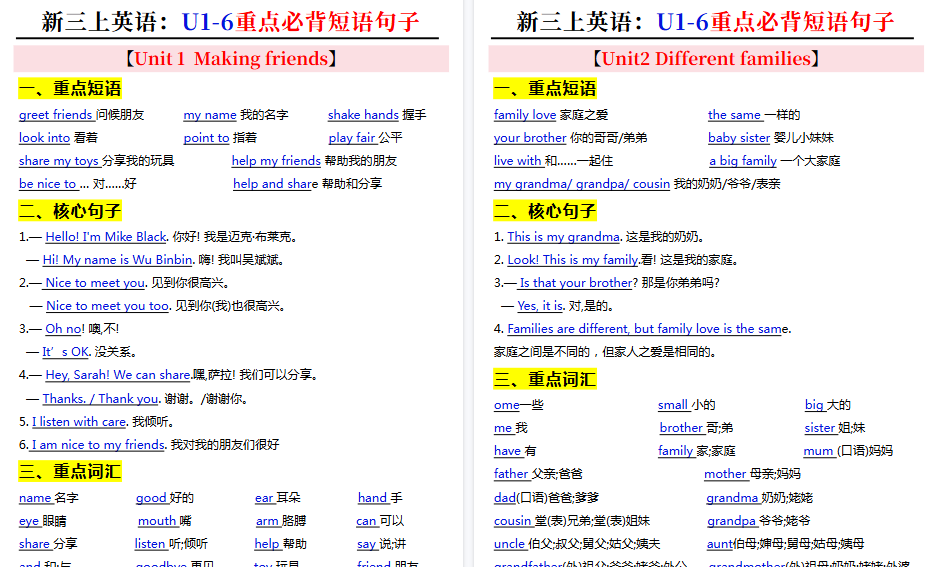 【7页高清完整版】26秋三年级上册英语短语句子总结【人教版 】