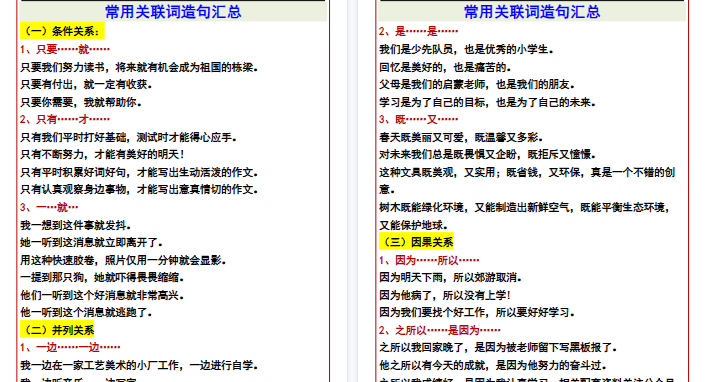 【高清4页整理】【三年级上册语文】 常用关联词造句汇总