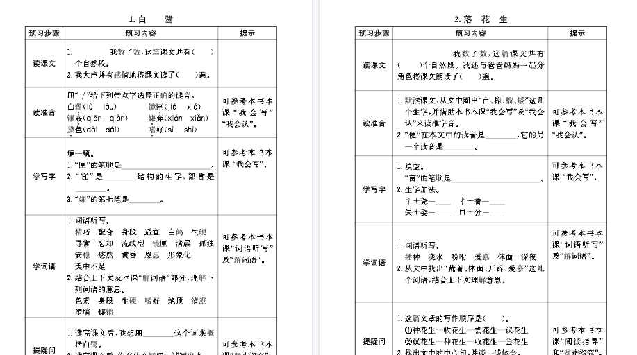 【28页高清完整版】部编版五（上）全册预习卡