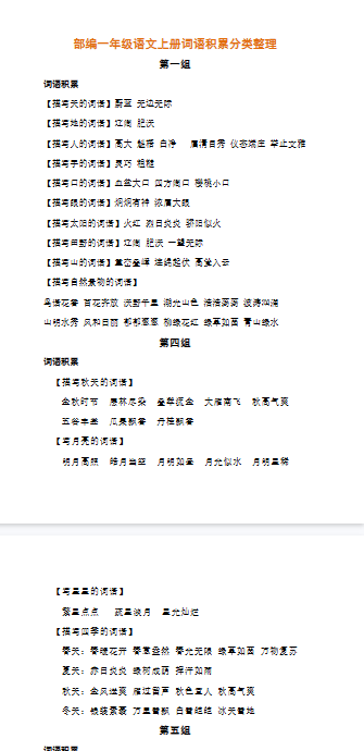 【4页完整版】词语积累分类整理【高清直接可打印】