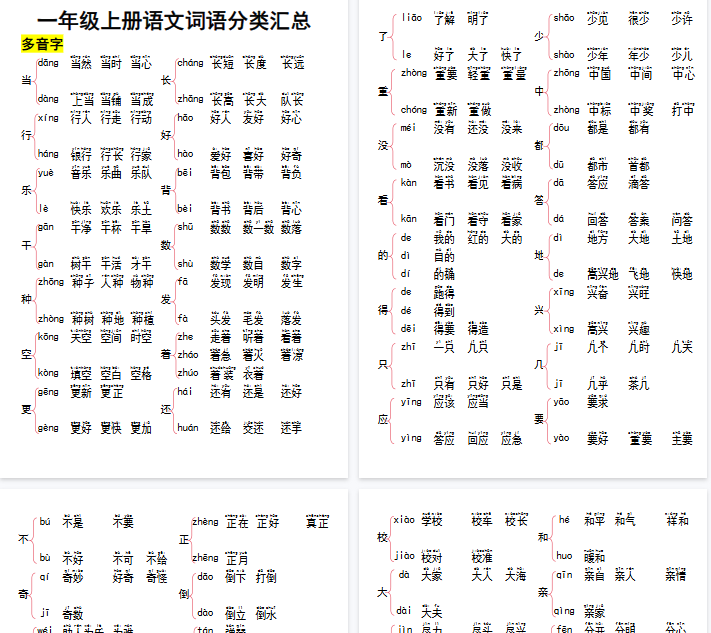 【37页完整版】一年级语文词语大全37页汇总