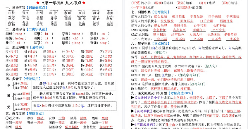 【17页高清完整版】新三上语文1-8单元知识点归纳（精华版）九大考点