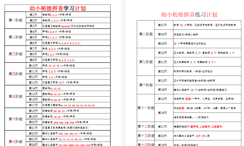 【3页高清版】幼小衔接学拼音计划