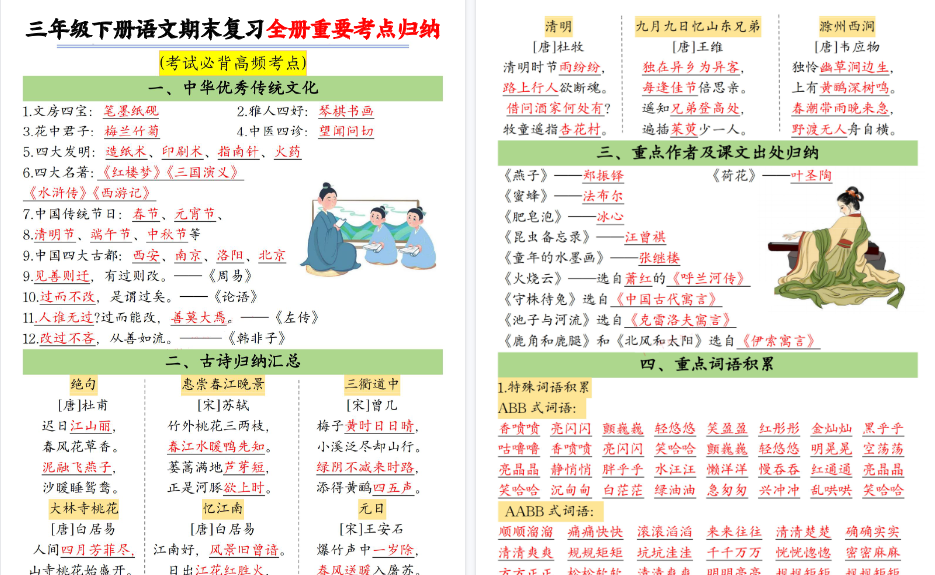 【2026春18页完整版】三下语文期末复习全册重要考点归纳
