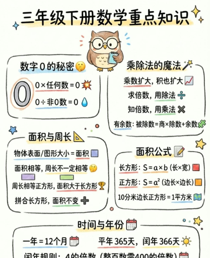 【2026春新版】三年级下册数学重点知识【高彩板】