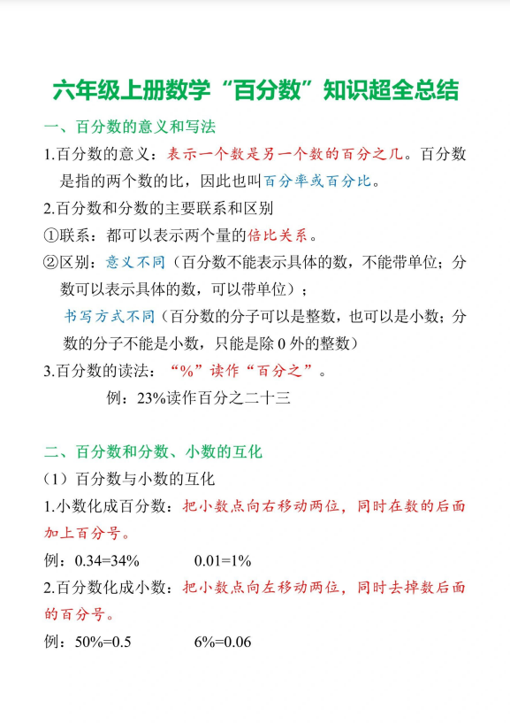 7页！六年级上册数学【百分数】知识点超全总结