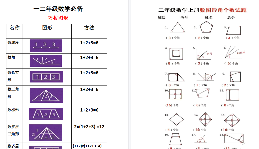 【5页高清完整版】26秋二（上）数学-图形角个数专项练习【巧数图形】