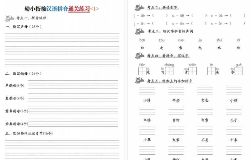 【6页高清版】幼小衔接汉语拼音通关练习3套