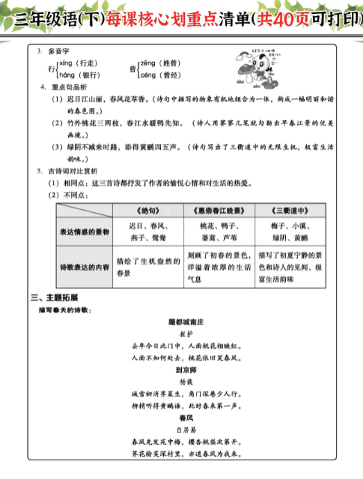 《2025春新课改三下每课核心划重点清单》共40页囊括所有的考点
