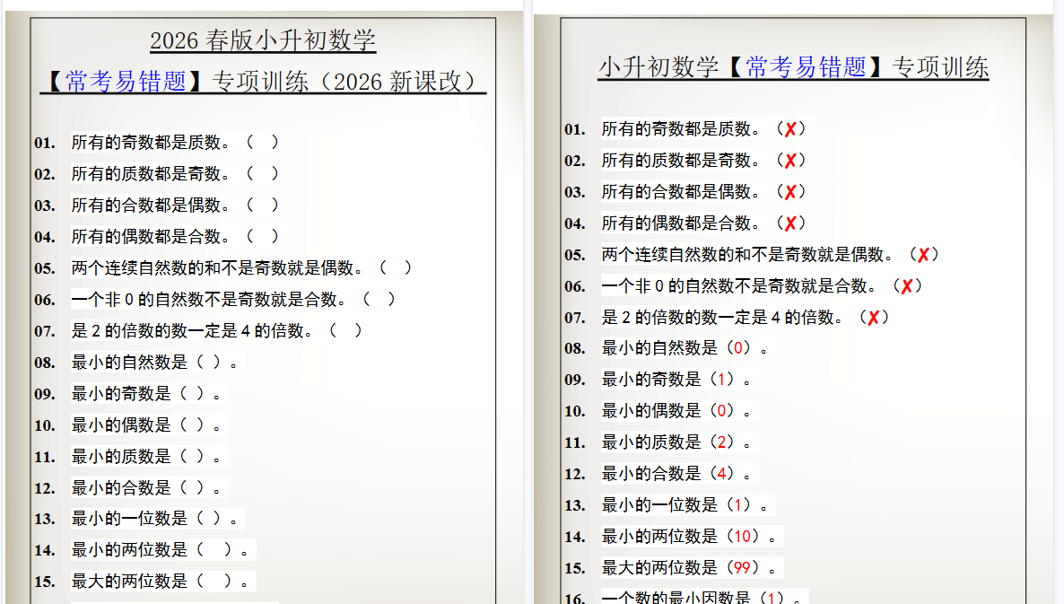 2026春新版小升初数学【常考易错题】专项训练