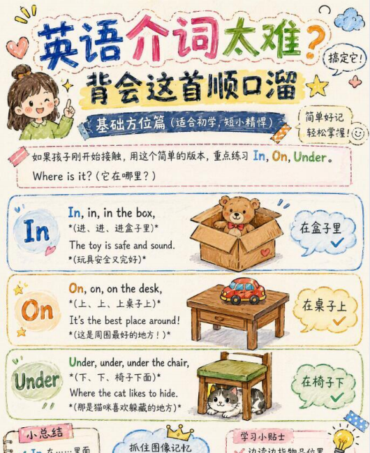 【2页高彩版】英语介词太难？背会这首顺口溜