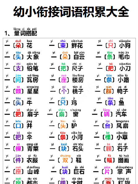 【8页完整版】幼小衔接词语积累大全