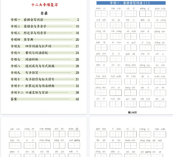 【48页完整版】二上语文期末复习十二大专项练习