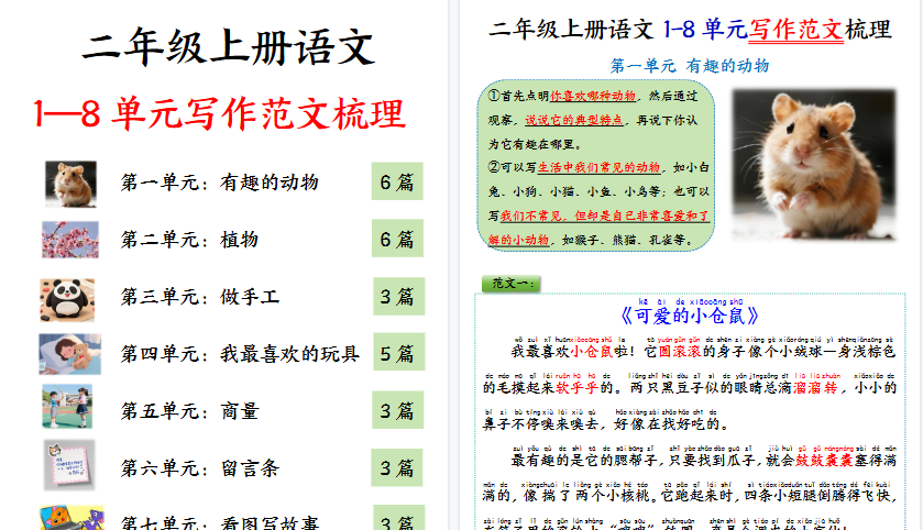 【34页高清完整版】26秋二年级（上）语文1-8单元看图写话范文
